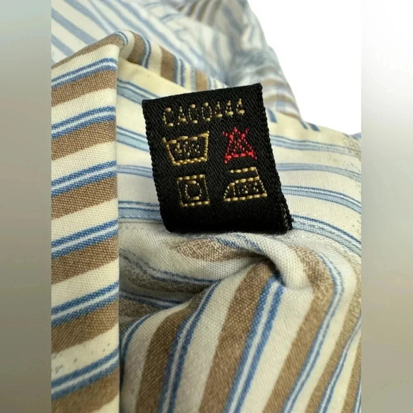 Jack Lipson 100% Cotton S/S Striped Polo Button Up Tan/Blue/White Shirt Size XL - Picture 6 of 7
